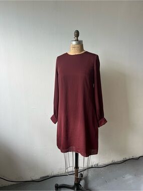 Ann Taylor Burgundy Long-Sleeve Shift Dress